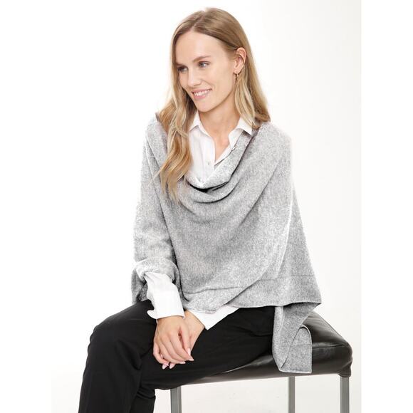 In2 By INcashmere Brand 100% Cashmere Scarf Wrap Poncho In Light Grey One Size - Picture 1 of 9